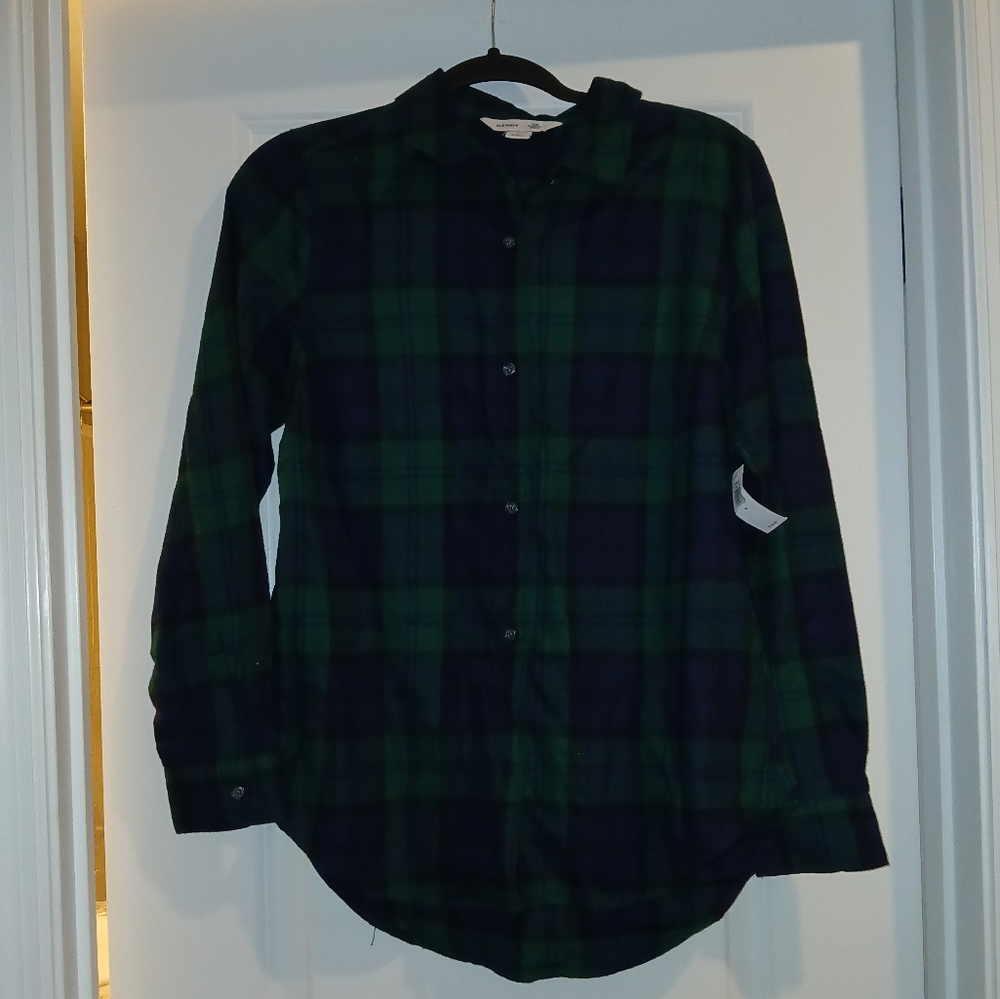 Old Navy Green and Blue Flannel Button Down Shirt